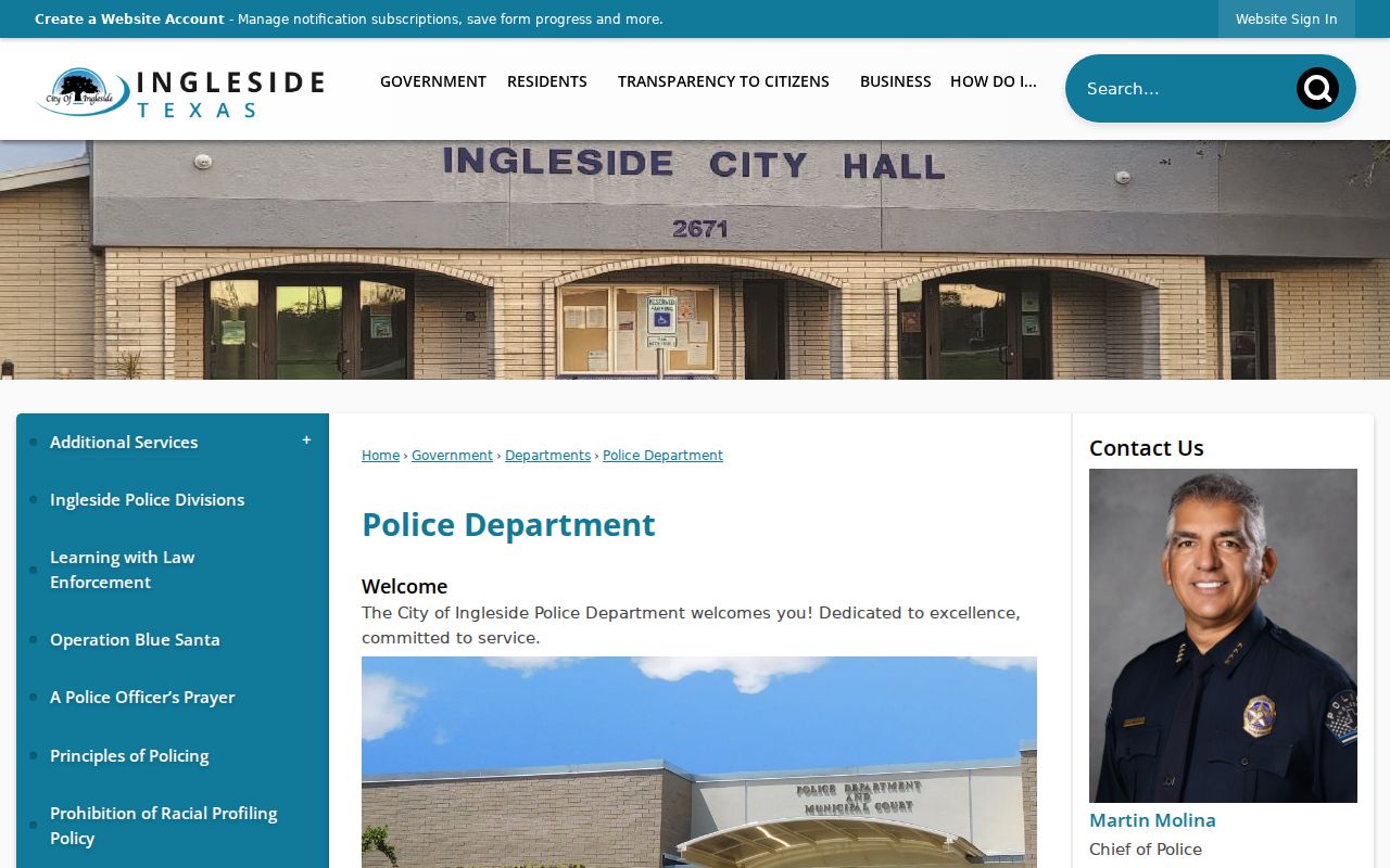 Ingleside Police Department building for Ingleside criminal record requests