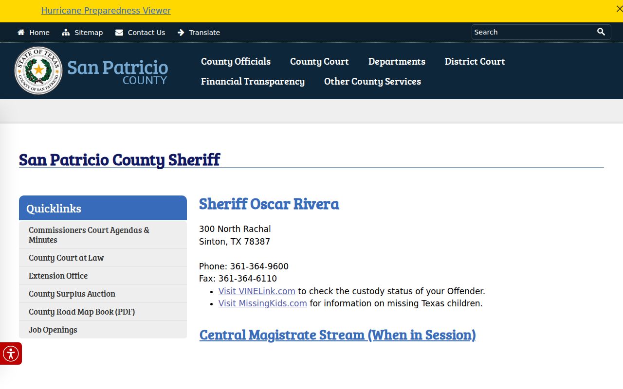 San Patricio County arrest search through the sheriff office and VINELink