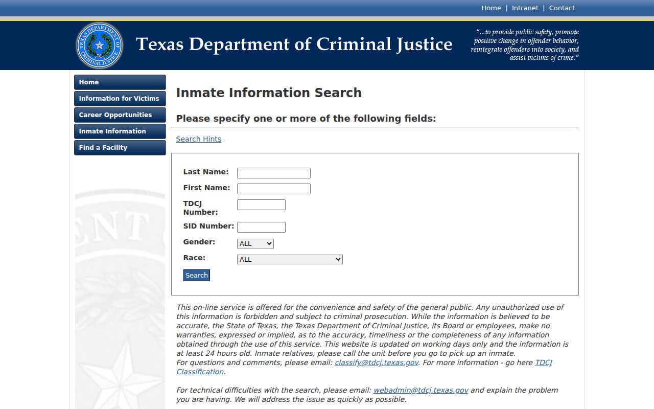 TDCJ inmate search used after a San Patricio County arrest transfer