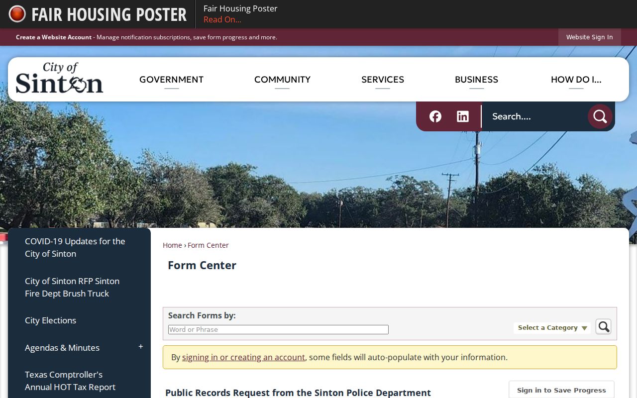 Sinton criminal record and police body camera request form